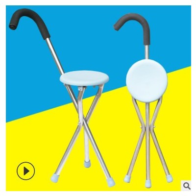 不锈钢手杖凳三脚手杖椅 三角拐杖椅 拐杖凳 手杖凳 带凳拐杖手杖图2