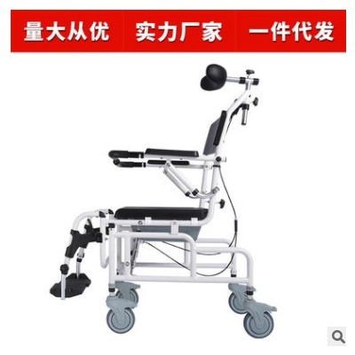 工厂现货老人坐便椅带轮轻便轮椅可洗头澡铝合金坐便椅多功能批发图2