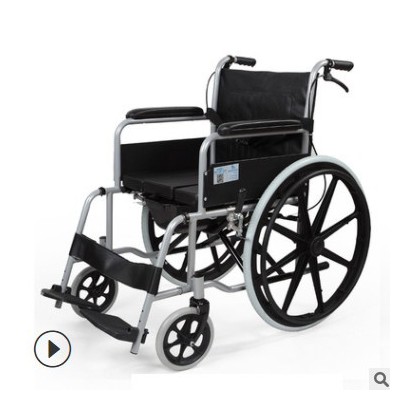 广东工厂带座便轮椅可折叠 带便桶钢制老人出行一件代发批发图2