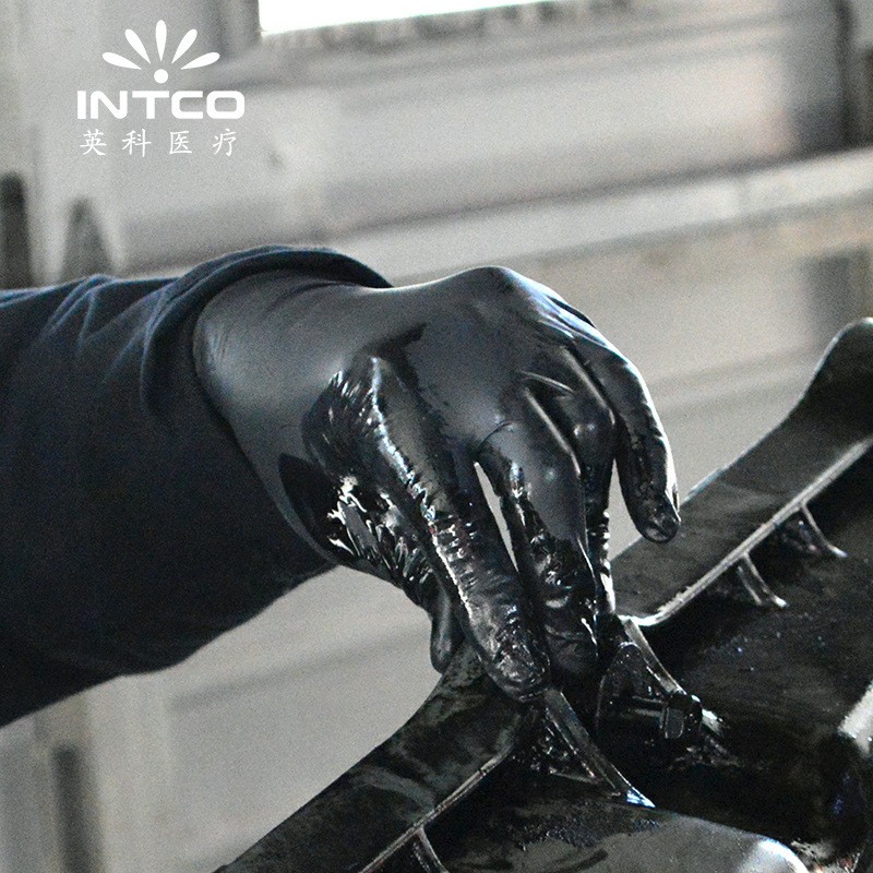 英科丁腈手套批发 黑色加厚检查乳胶防护手套 一次性丁晴检查手套图2