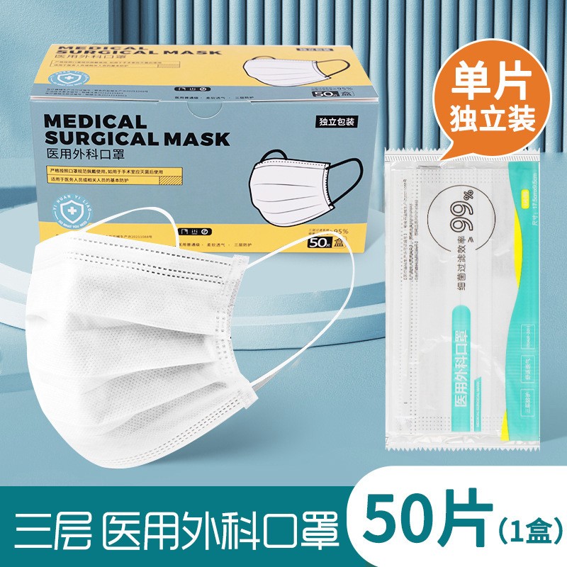 医用白色外科口罩50只独立包装一次性三层防护医用级透气口罩代发图2
