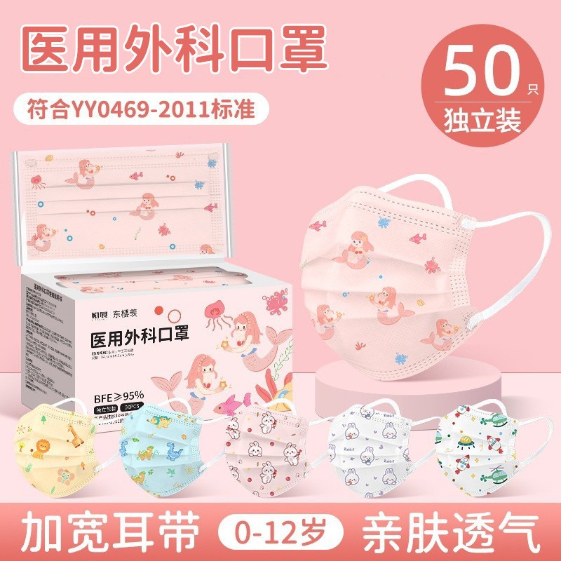 医用外科口罩儿童尺寸4-12岁孩子一次性可爱印花口罩医用独立包装图2